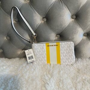 Michael Kors White and‎ Yellow Stripe Wristlet
